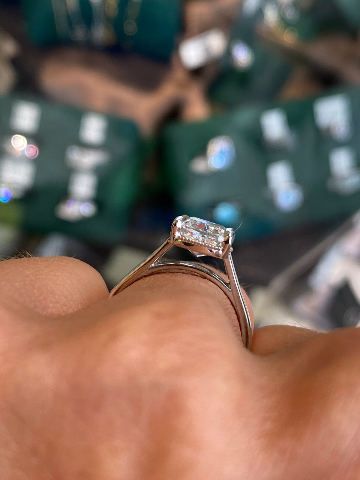 Domino platinum modified cushion solitaire engagement ring with 3.05ct certificated lab-grown diamond