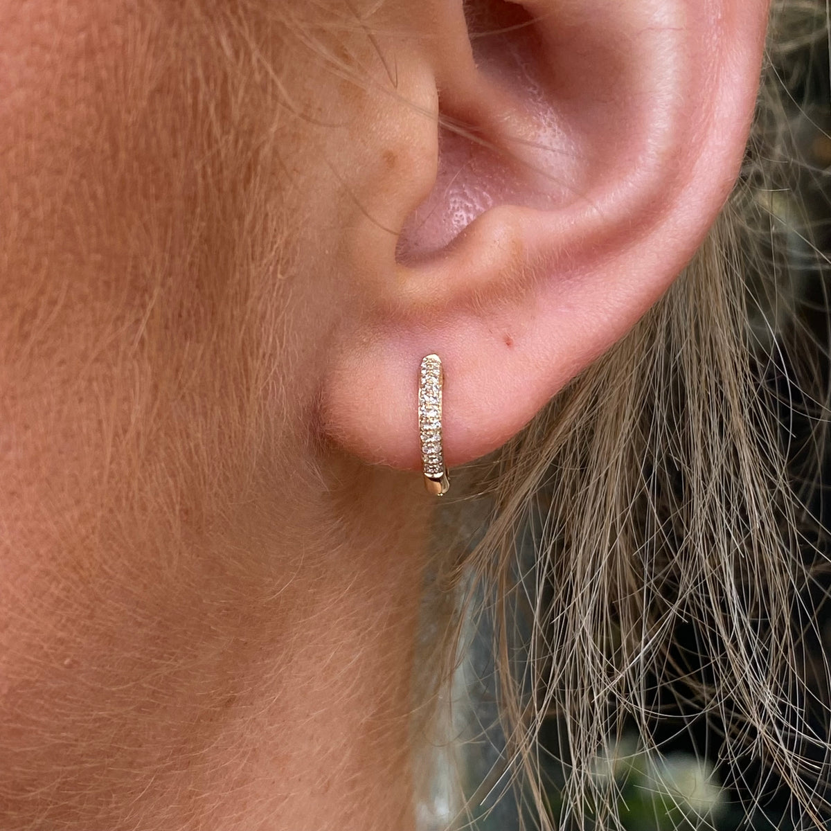 9ct Gold Diamond Set Huggie Hoop Earrings | 11mm
