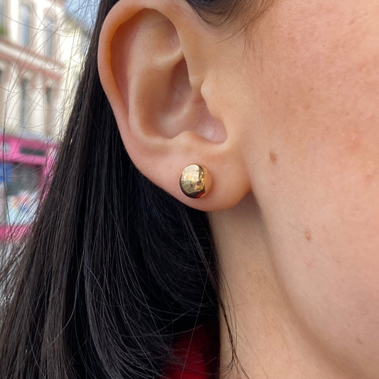 Stubbs 9ct gold 8mm button stud earrings displayed as a classic round pair