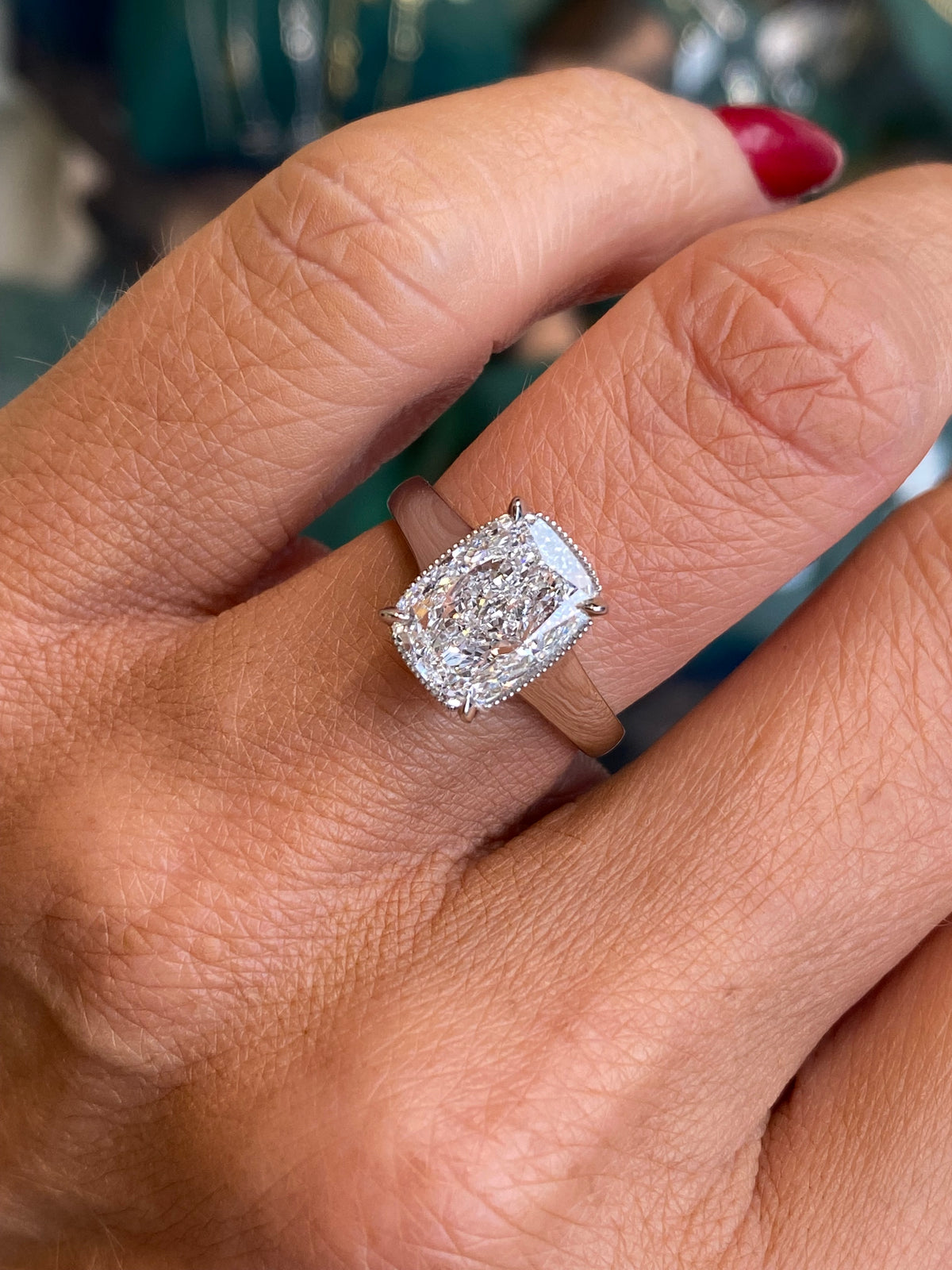 Domino platinum modified cushion solitaire engagement ring with 3.05ct certificated lab diamond