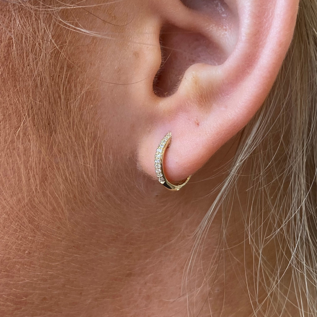 9ct Gold Diamond Set Huggie Hoop Earrings | 11mm