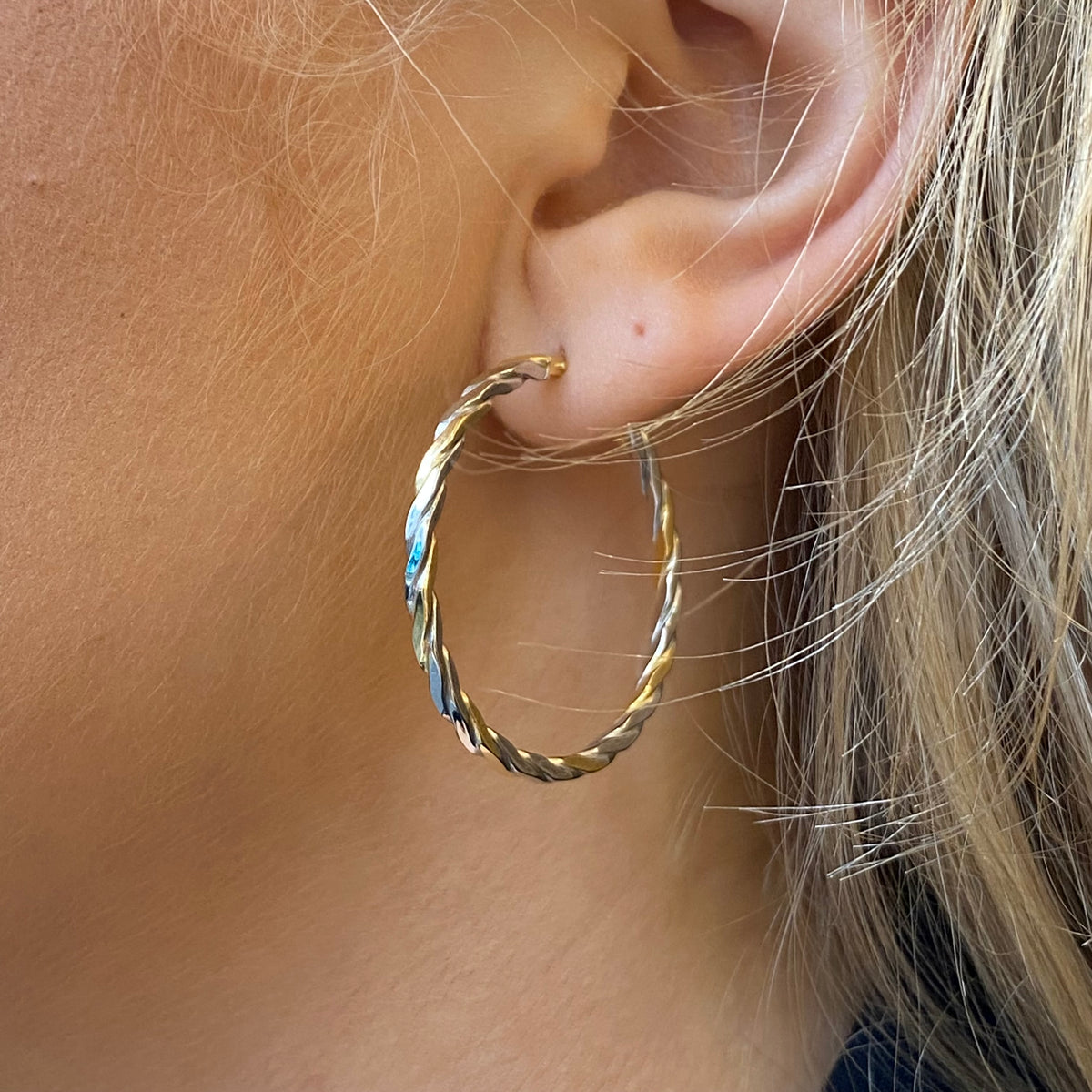 THC 9ct gold two-tone classic skinny hoop earrings, 30mm diameter