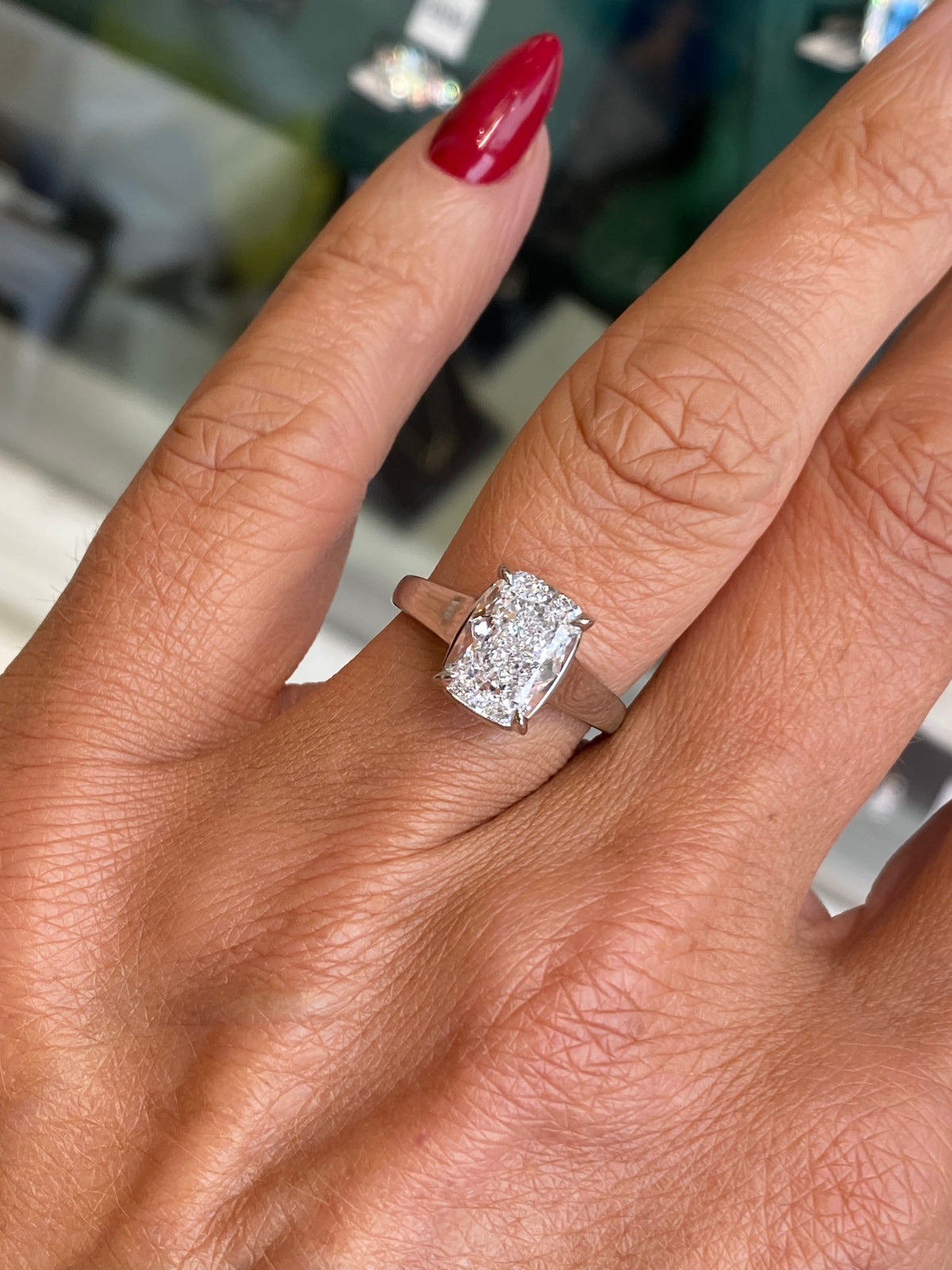 Domino platinum modified cushion solitaire engagement ring with 3.01ct certificated lab-grown diamond