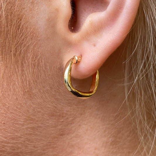 Stubbs 9ct gold inner hexagon creole hoop earrings, 15mm, shown from the front