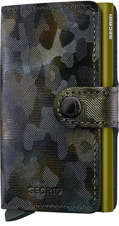 Secrid Miniwallet Jungle Moss in green leather showing front view with textured surface and compact design.