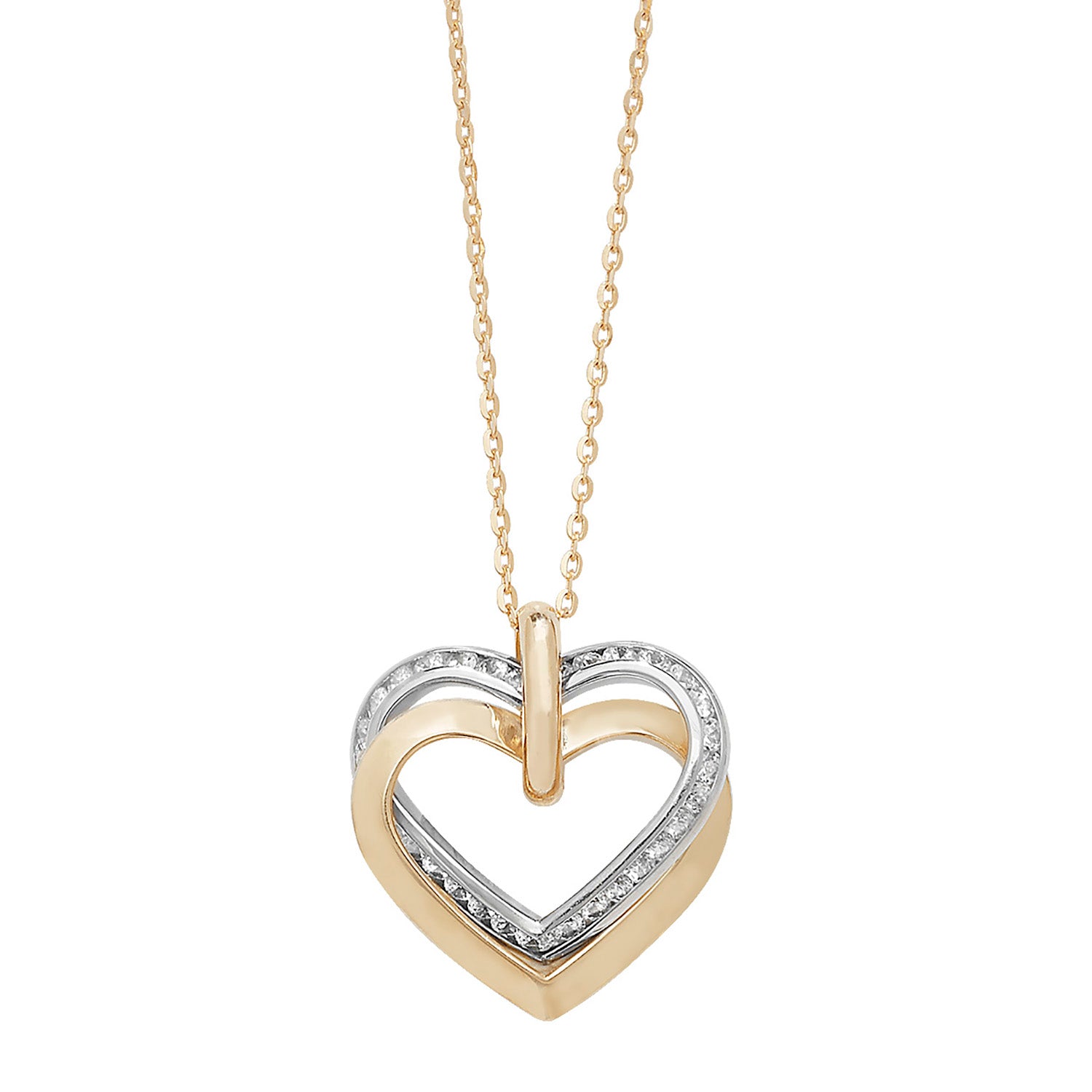 9ct Gold CZ Heart Unity Necklace - John Ross Jewellers