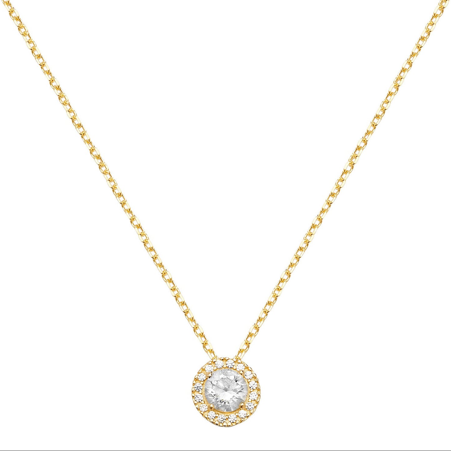 9ct Gold CZ Solitaire Halo Necklace