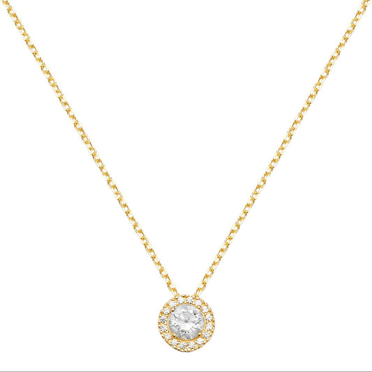 9ct Gold CZ Solitaire Halo Necklace