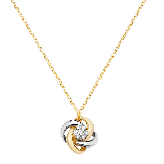 9ct Gold CZ Two Tone Loveknot Necklace