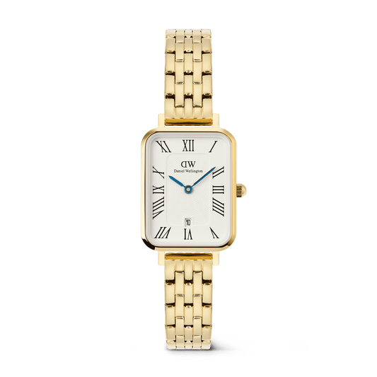 Daniel Wellington Quadro Roman Numerals Date 5-link Gold | 20x26mm - John Ross Jewellers