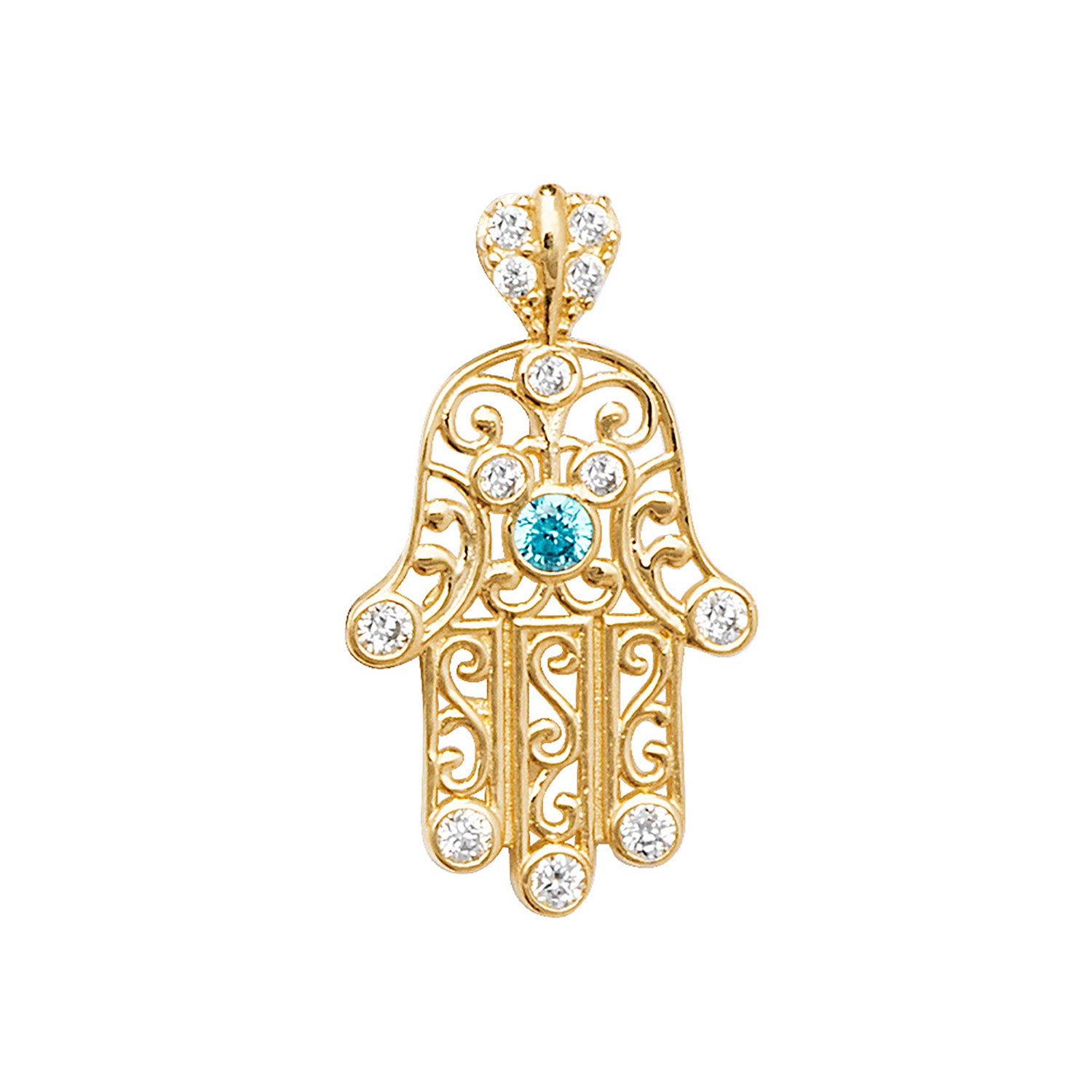 9ct Gold CZ Hand of Hamsa Pendant Necklace - John Ross Jewellers