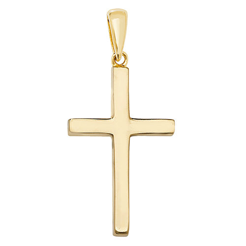 9ct Gold Plain Block Cross Pendant Necklace | Large