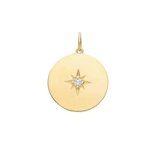 9ct Gold Star Set CZ Disc Necklace - John Ross Jewellers