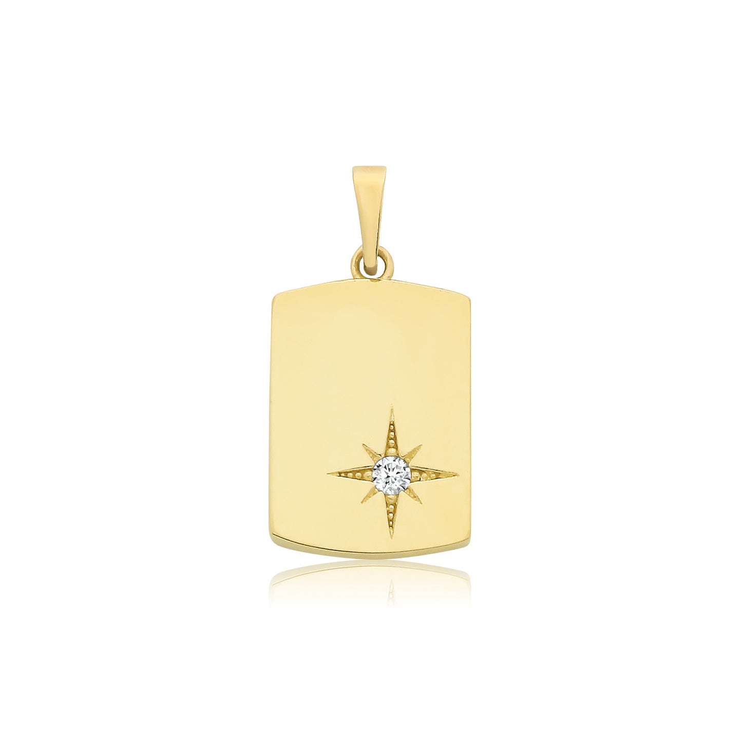 9ct Gold Star Set CZ Tonneau Disc Necklace