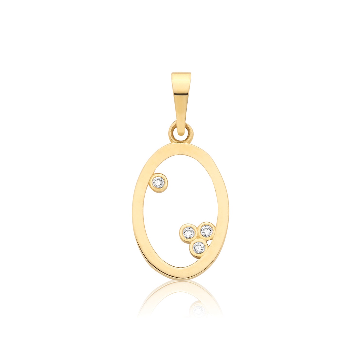 9ct gold open oval necklace with sparkling cubic zirconia from THC, showcasing a delicate and elegant jewelry design.