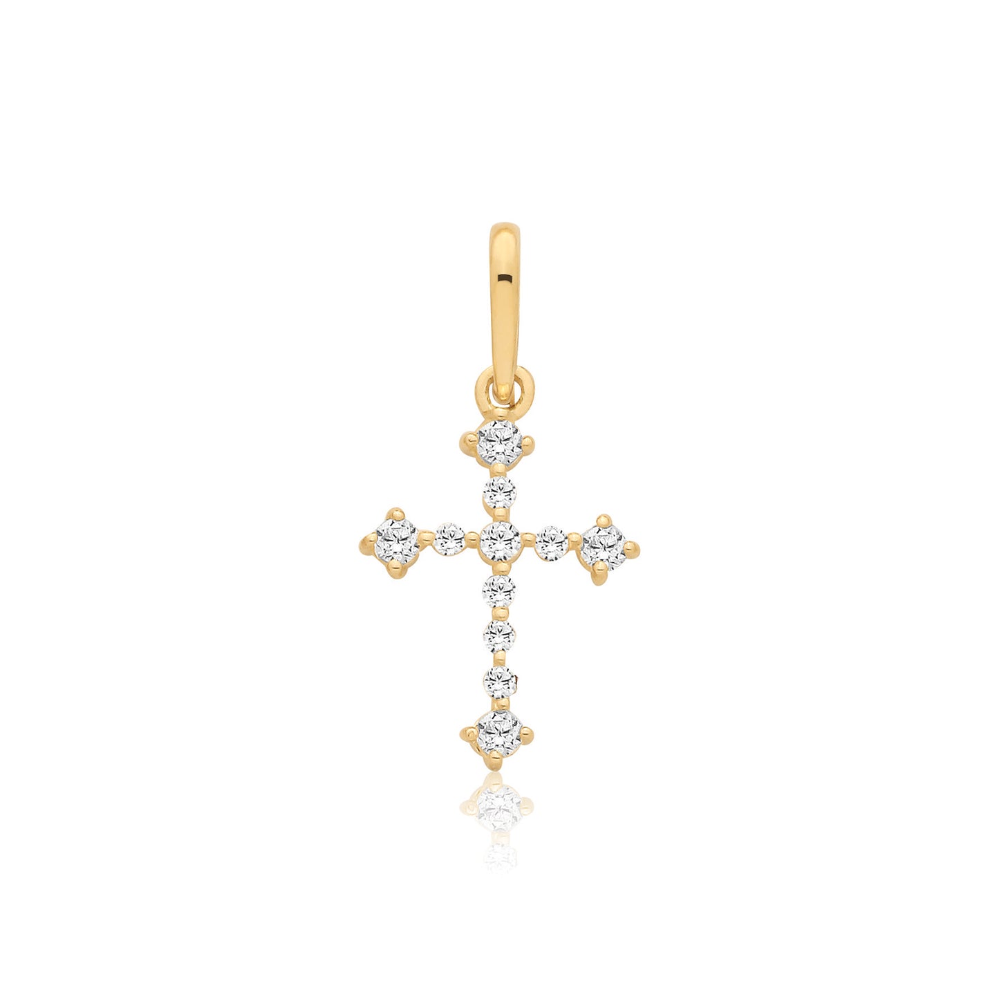 Small 9ct gold CZ Orthodox cross pendant necklace by THC, featuring intricate design and sparkling cubic zirconia accents.
