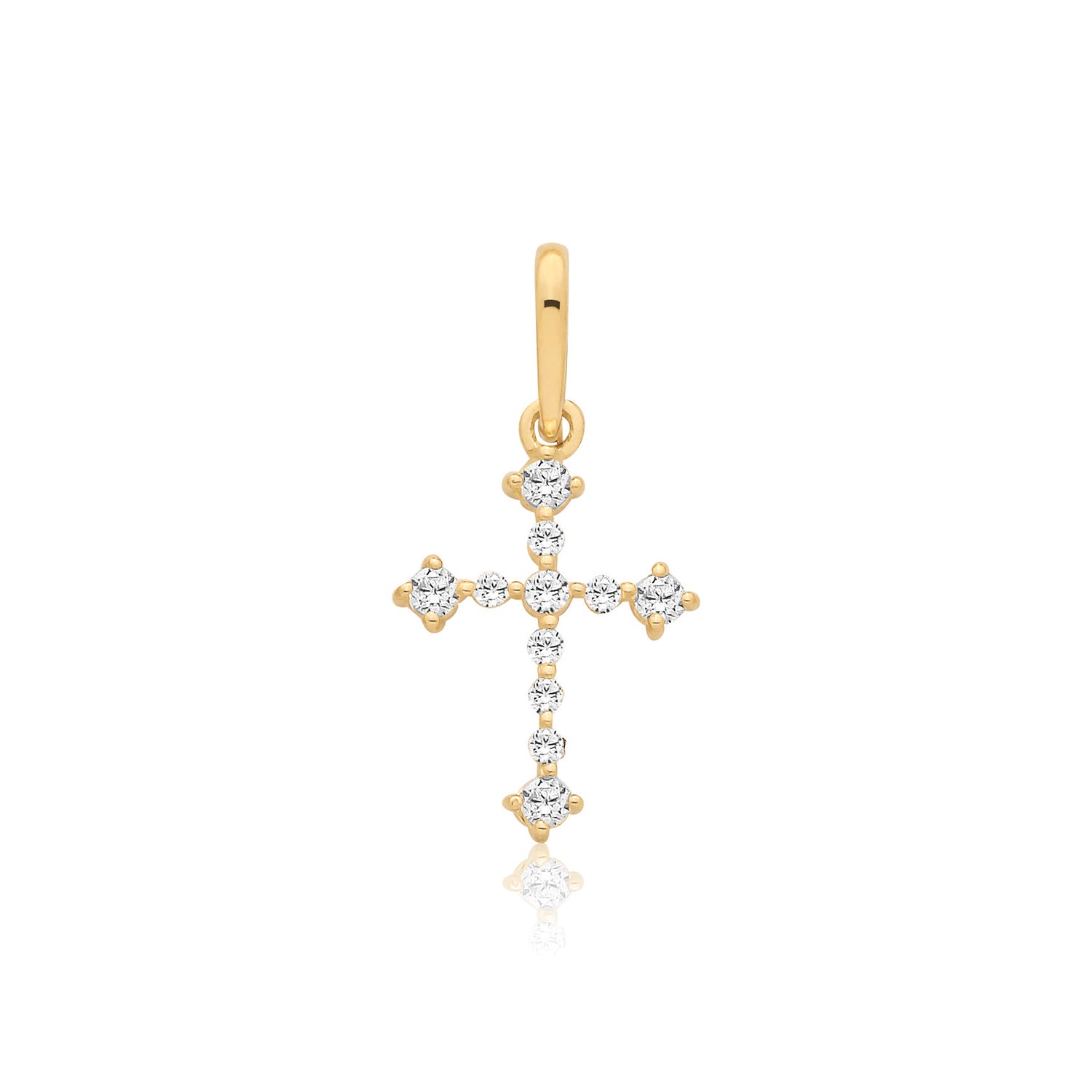 Small 9ct gold CZ Orthodox cross pendant necklace by THC, featuring intricate design and sparkling cubic zirconia accents.