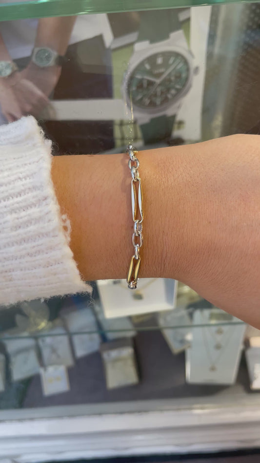 9ct Gold Two Tone Modern Figaro Bracelet