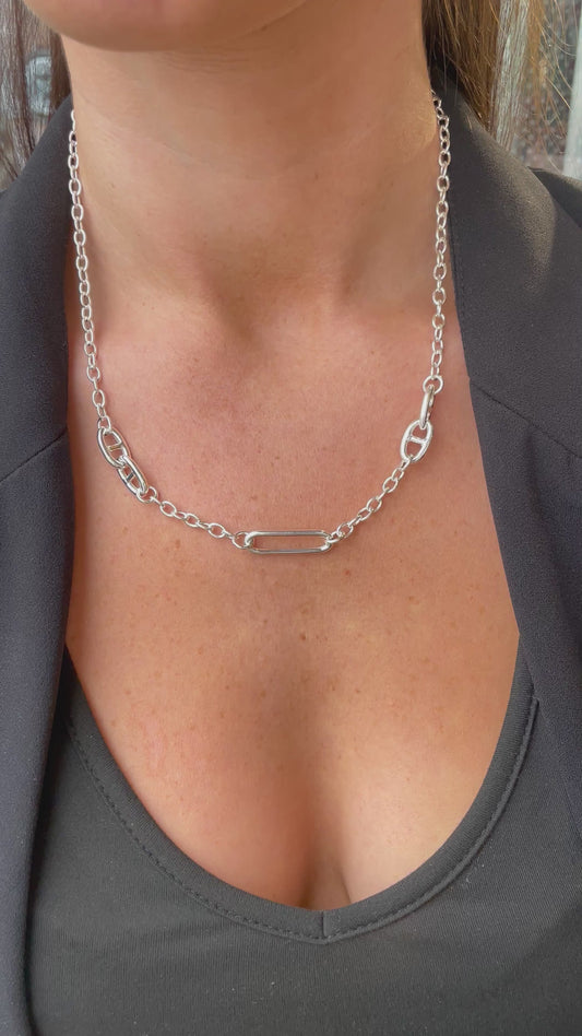 Silver Chunky Mixed Link Necklace