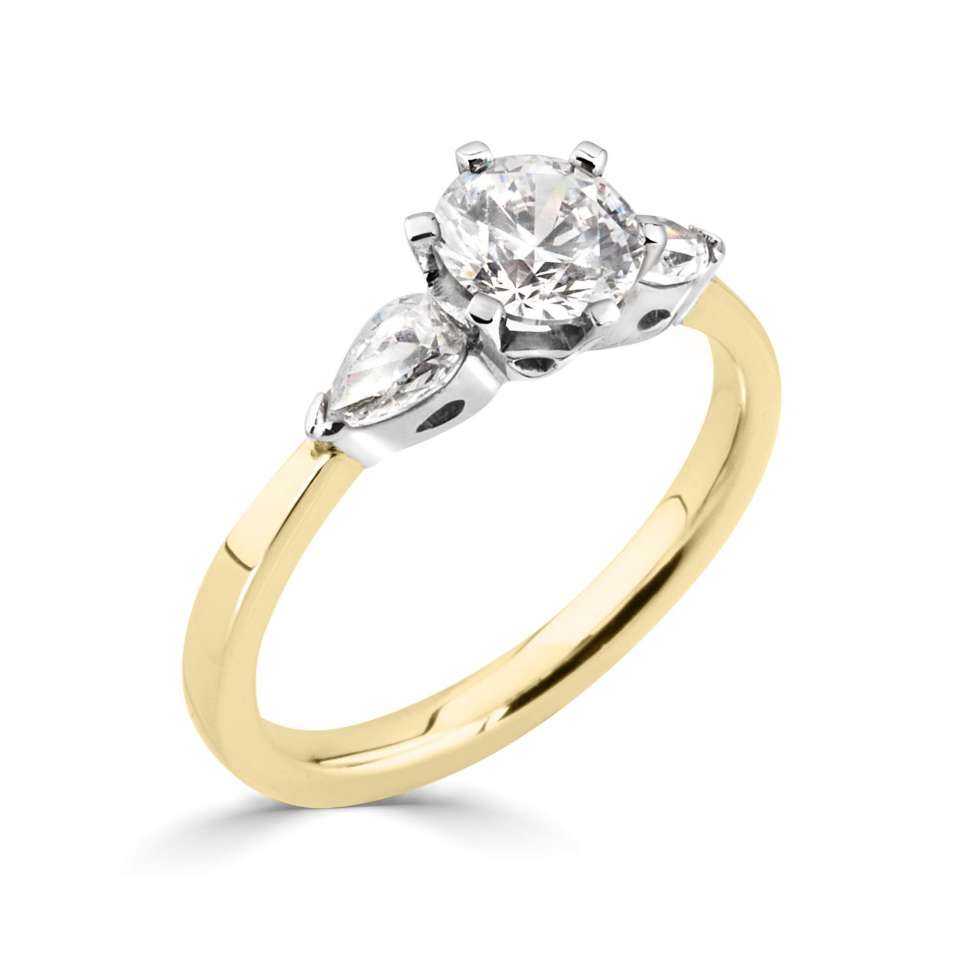 18ct Gold Round & Pear Engagement Ring | Certificated - John Ross Jewellers