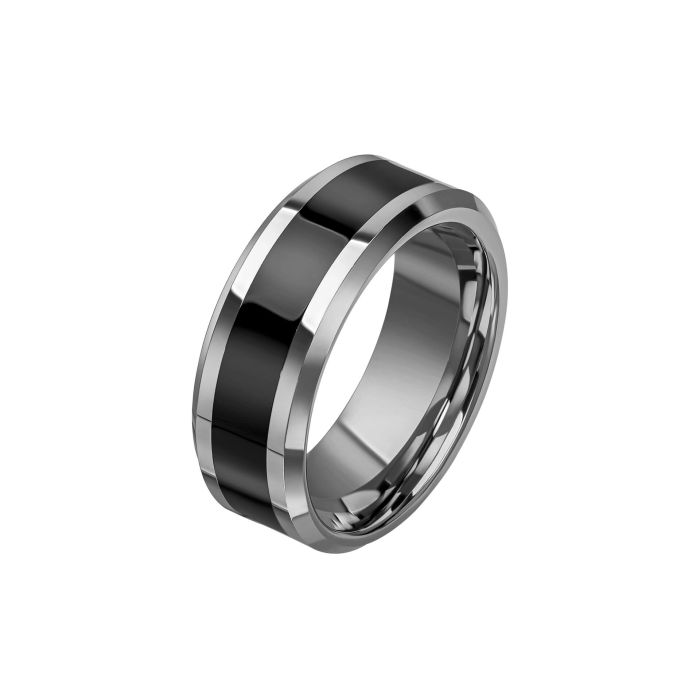 Fred Bennett Black Enamel & Tungsten Ring - John Ross Jewellers