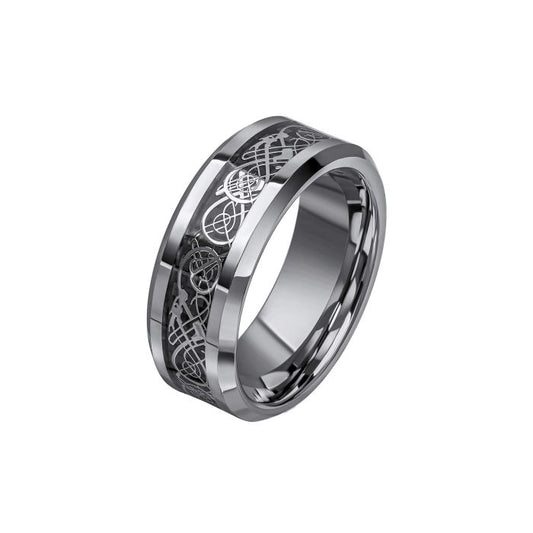 Fred Bennett Celtic Patterned Steel & Tungsten Ring - John Ross Jewellers
