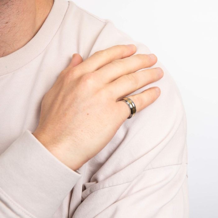 Fred Bennett Gold Stripe Steel Spinner Ring - John Ross Jewellers