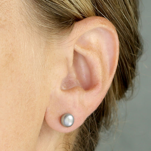 Silver Light Grey Freshwater Pearl 8mm Button Stud Earrings - John Ross Jewellers