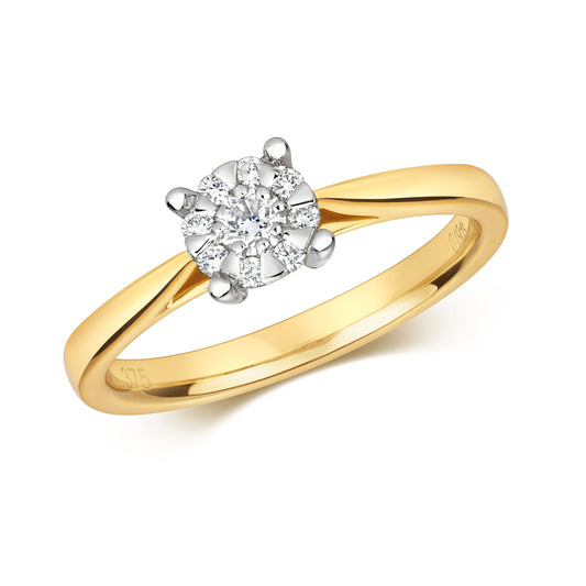 9ct Gold Solitaire Cluster Diamond Engagement Ring | 0.18ct - John Ross Jewellers