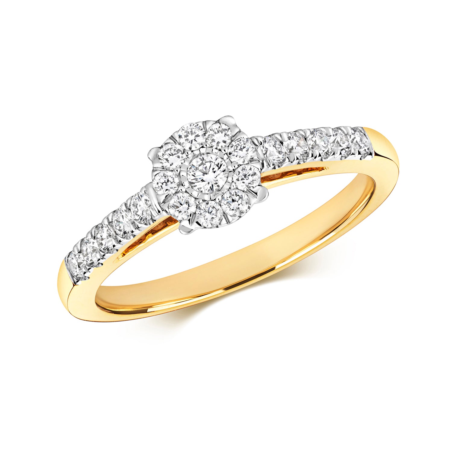 9ct Gold Solitaire Cluster Diamond Engagement Ring with Shoulders | 0.37ct - John Ross Jewellers