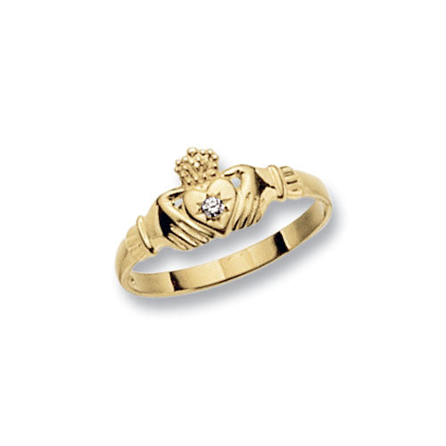 9ct Gold CZ Claddagh Ring - John Ross Jewellers