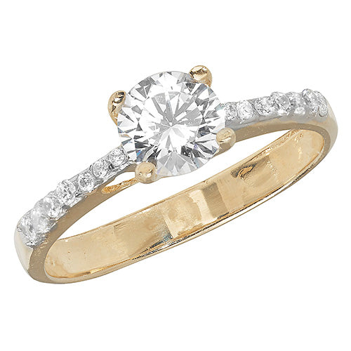 9ct Gold CZ Solitaire Ring with Shoulders - John Ross Jewellers