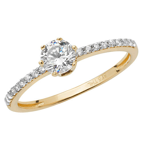 9ct Gold CZ Halo Solitaire Ring - John Ross Jewellers