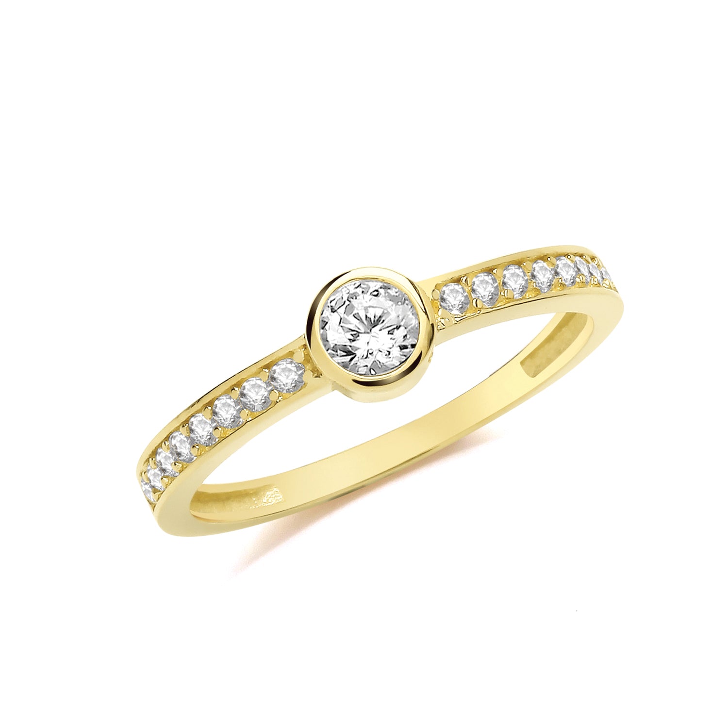 9ct Gold CZ Solitaire Ring with CZ Shoulders - John Ross Jewellers