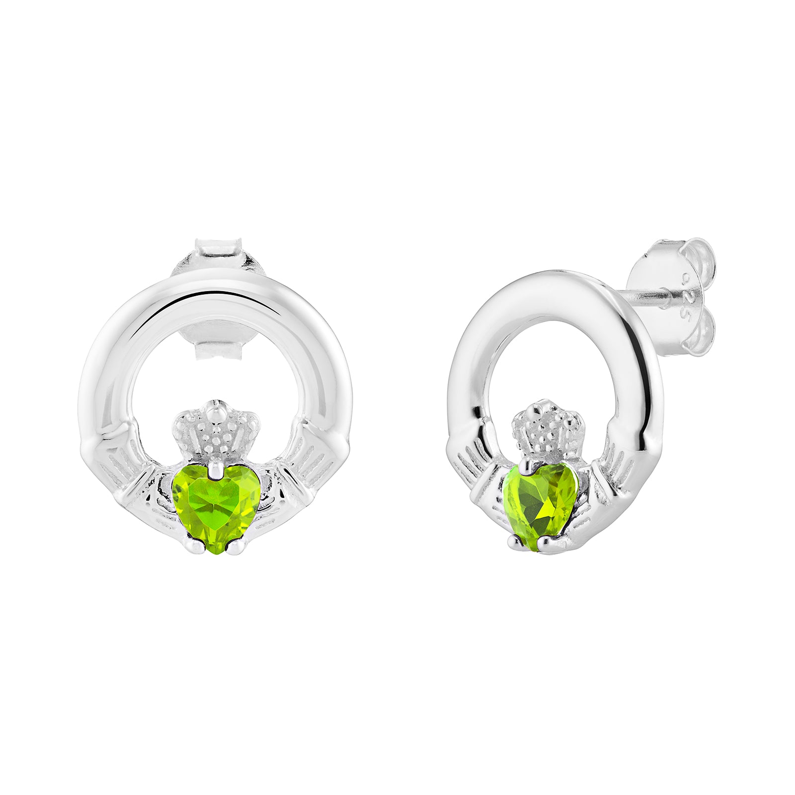 Silver Claddagh Birthstone Stud Earrings - John Ross Jewellers