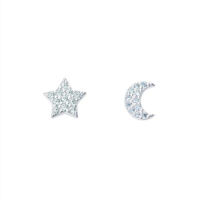 Silver CZ Moon & Star Stud Earrings - John Ross Jewellers