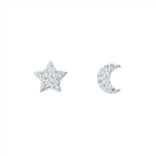Silver CZ Moon & Star Stud Earrings - John Ross Jewellers