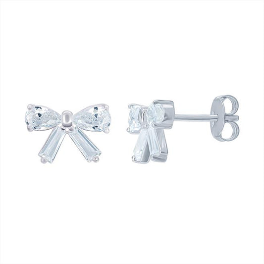 Silver Mixed CZ Bow Stud Earrings - John Ross Jewellers