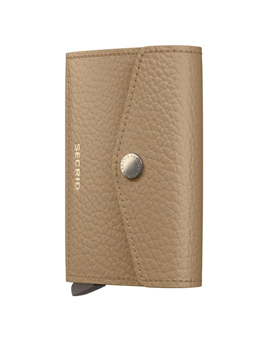 Secrid Envelope Wallet Pebble Cappuccino in front view, compact leather wallet with card slots and sleek design.