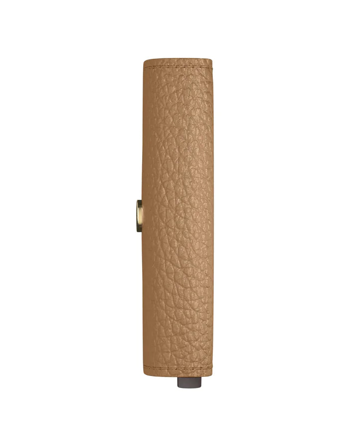 Secrid Envelope Wallet in Pebble Cappuccino leather, side view showing compact design and textured surface.