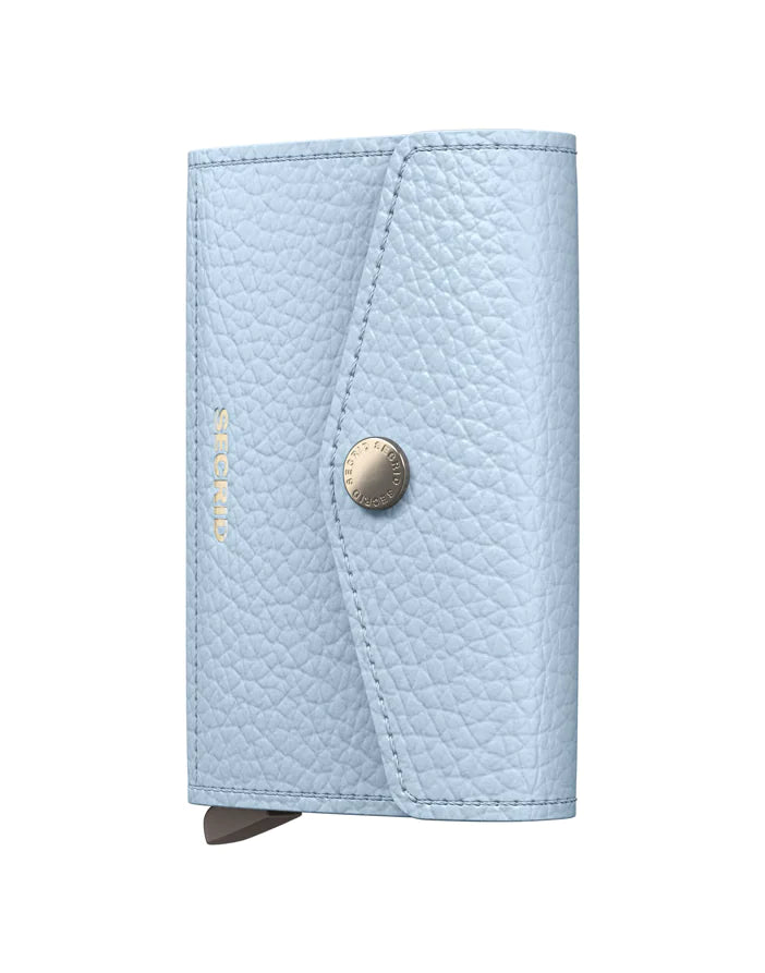 Secrid Envelope Wallet in Pebble Ice Blue with front view showing textured leather surface and compact design.