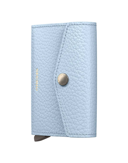 Secrid Envelope Wallet in Pebble Ice Blue with front view showing textured leather surface and compact design.