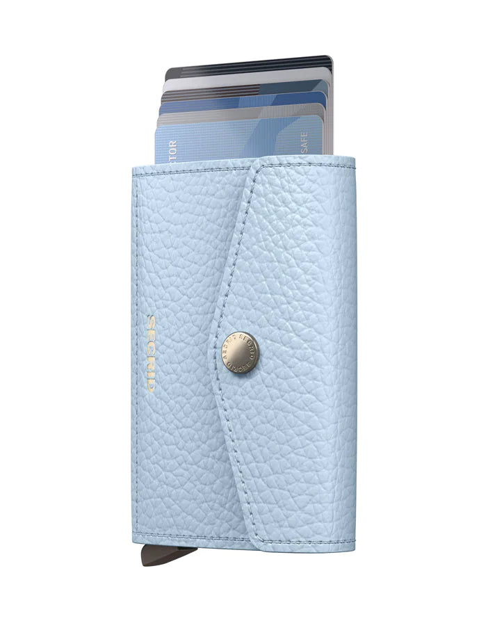 Secrid Envelope Wallet Pebble Ice Blue made of textured leather with a compact design and card slots.