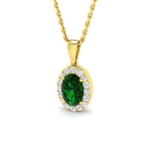 9ct Gold Oval Emerald & Diamond Pendant Necklace - John Ross Jewellers