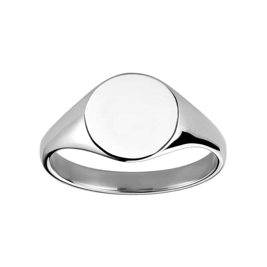 9ct White Gold Plain Round Signet Ring