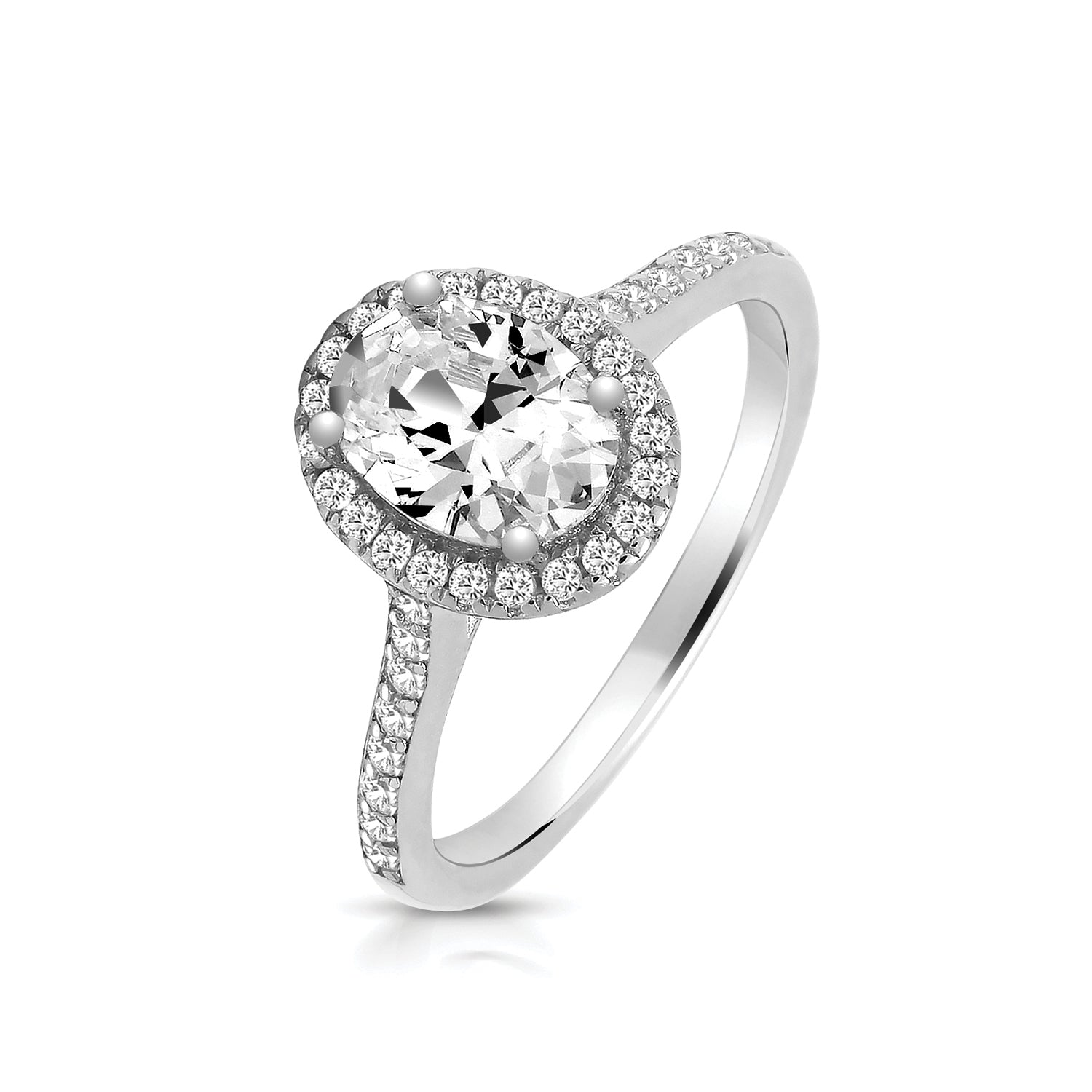 Silver Oval CZ Halo Ring - John Ross Jewellers
