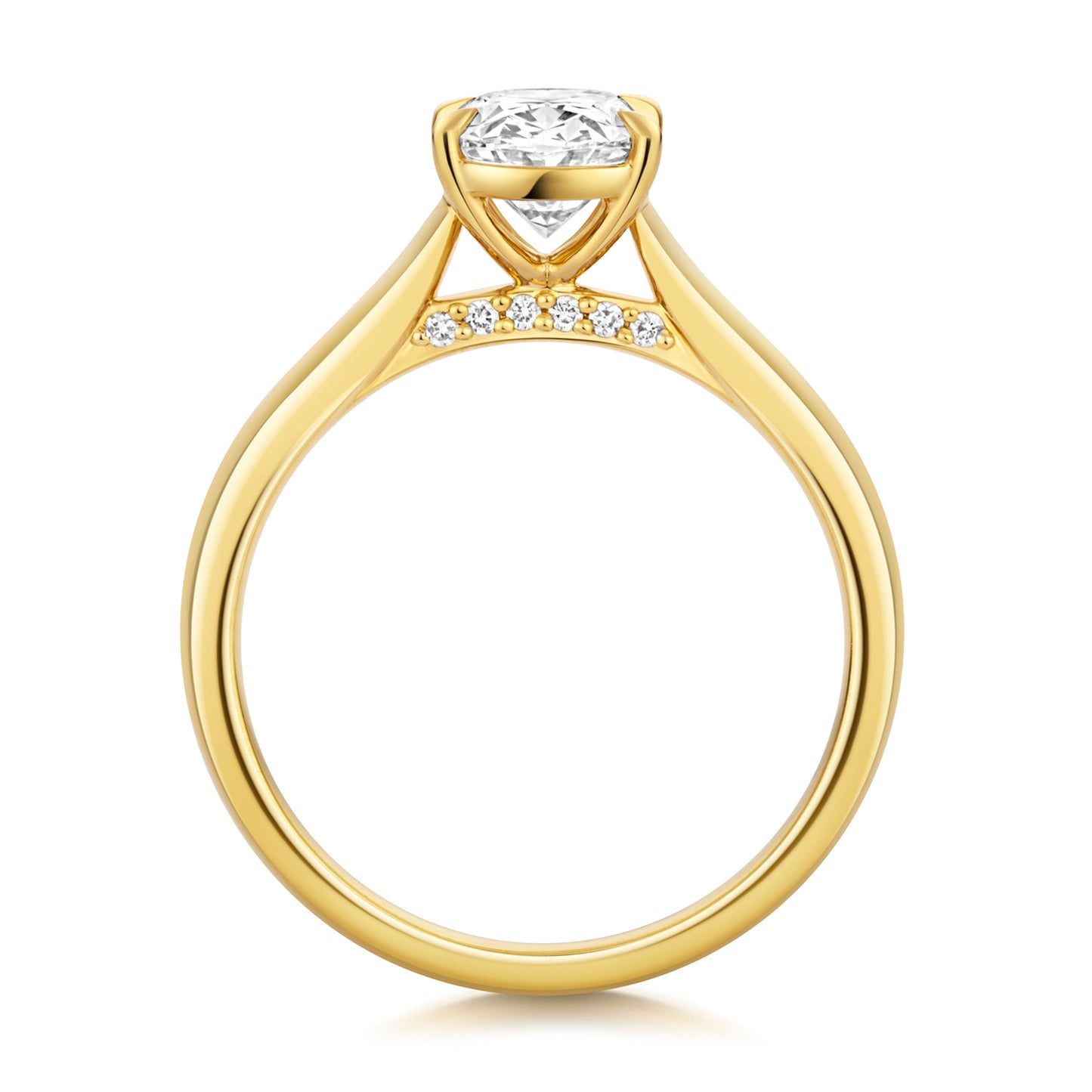18ct gold oval solitaire engagement ring with a 1.53ct certificated lab diamond, featuring a classic and elegant design by THC.