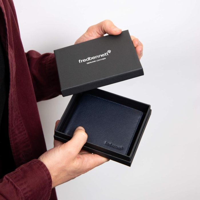Fred Bennett Navy Blue Leather Wallet with Coin Pocket - John Ross Jewellers