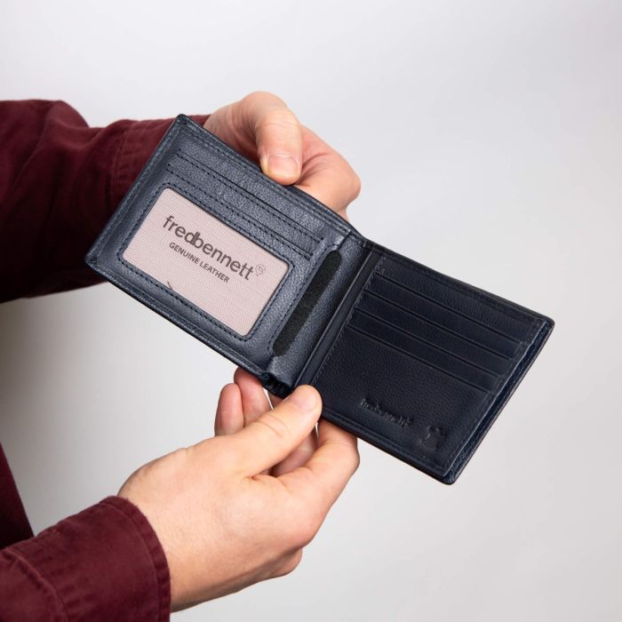 Fred Bennett Navy Blue Leather Wallet with Coin Pocket - John Ross Jewellers