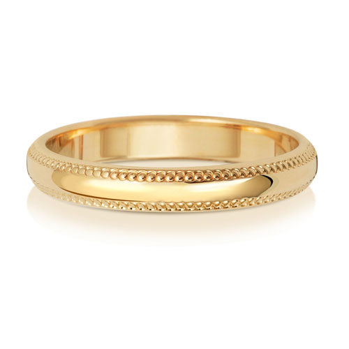 9ct Gold Beaded Edged Wedding Band | 3mm - John Ross Jewellers